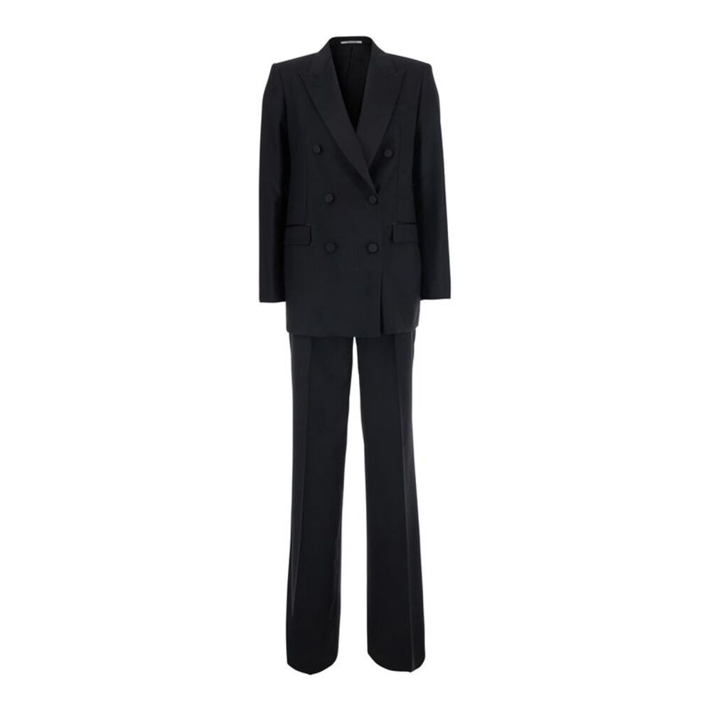 Tagliatore Women Black Double-Breasted Suit With Peak Revers In Fabric For Women
